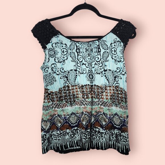 Bila eclectic Bohemian hippie earthy knitted crochet cap sleeve top size M - Picture 3 of 8